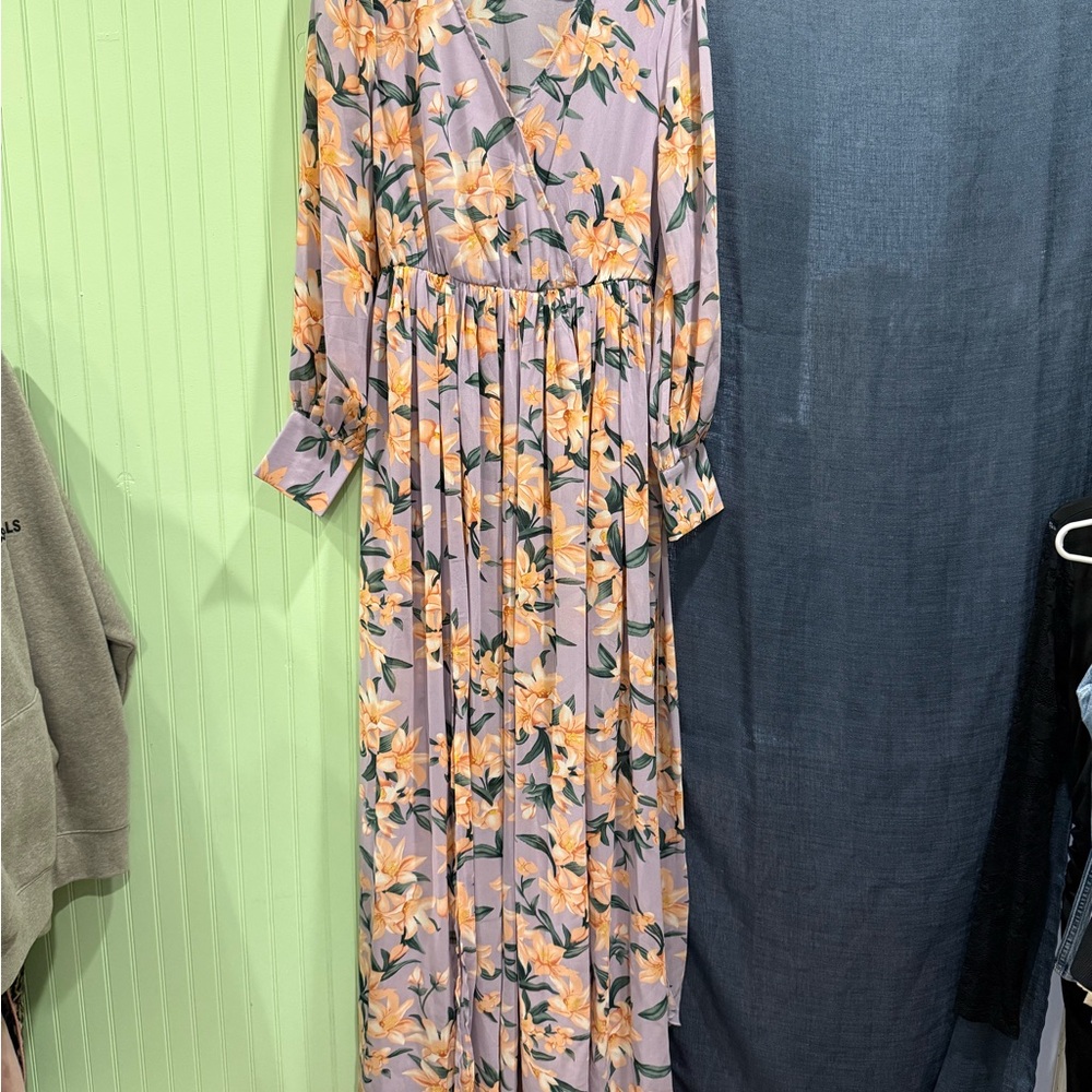 Fashion Nova Purple and Orange Floral Maxi Dress